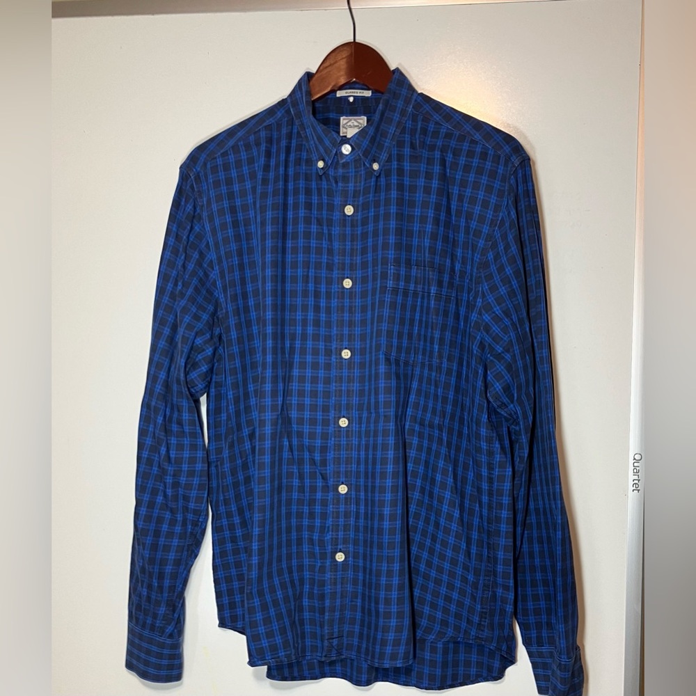 Lucky Brand Classic Fit Button Down Men's Blue Black Plaid Long Sleeve